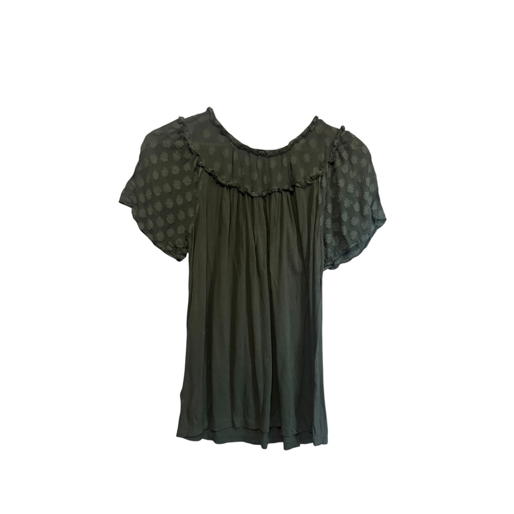 Loft Blouse Women S Olive Green Excellent Clip Dot Ruffle Sleeve Mixed Media